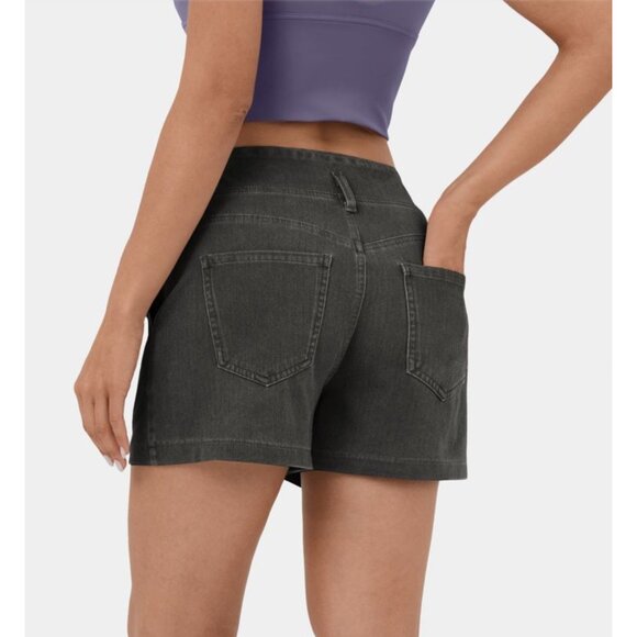 HalaraMagic High Waisted Denim Shorts Sz XS Black V Shaped Waist Pockets Cool To - Picture 2 of 8